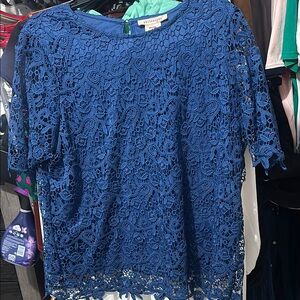 Philosophy Blue Lace Blouse with Short Sleeves